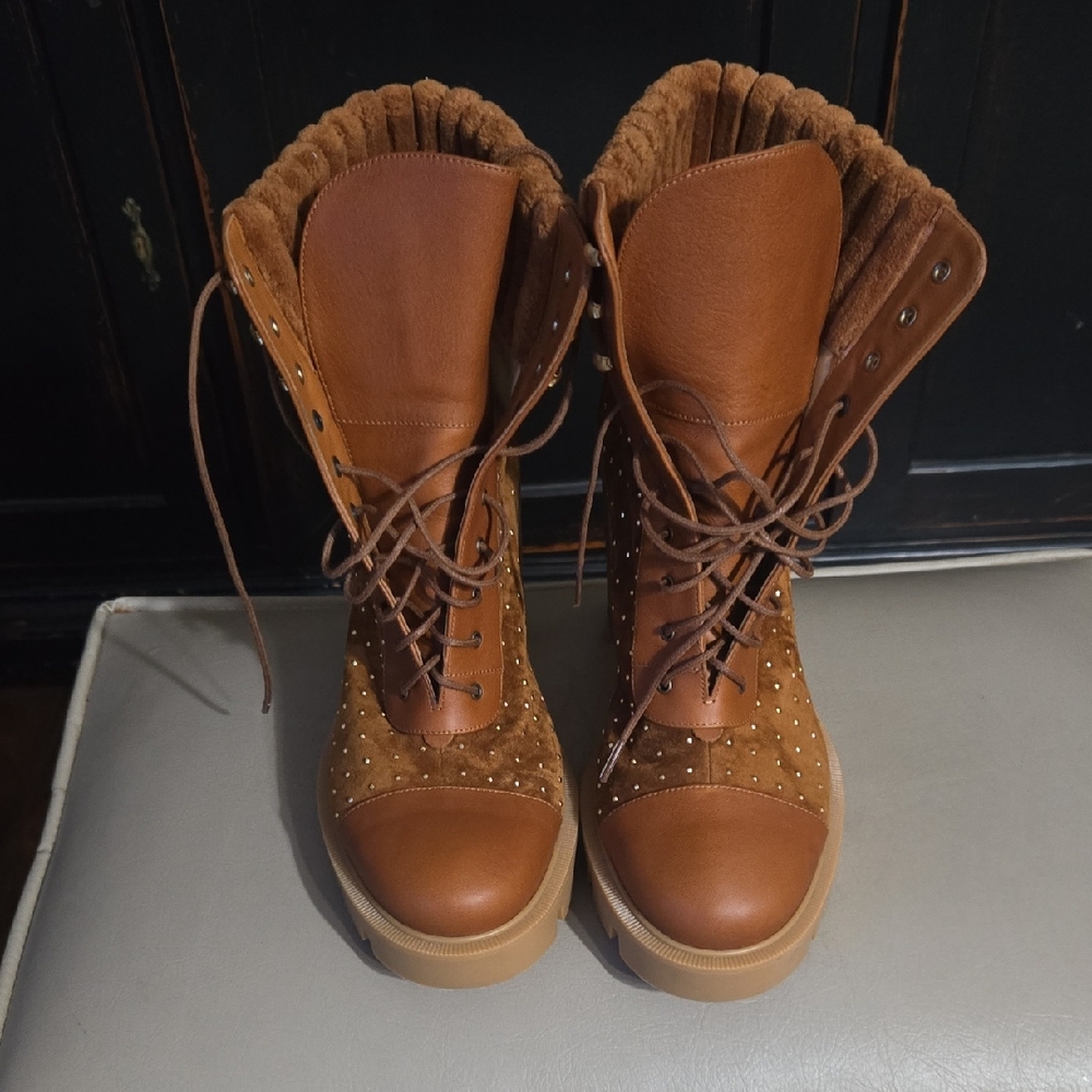 Christian Louboutin Tan Lace-Up Boots